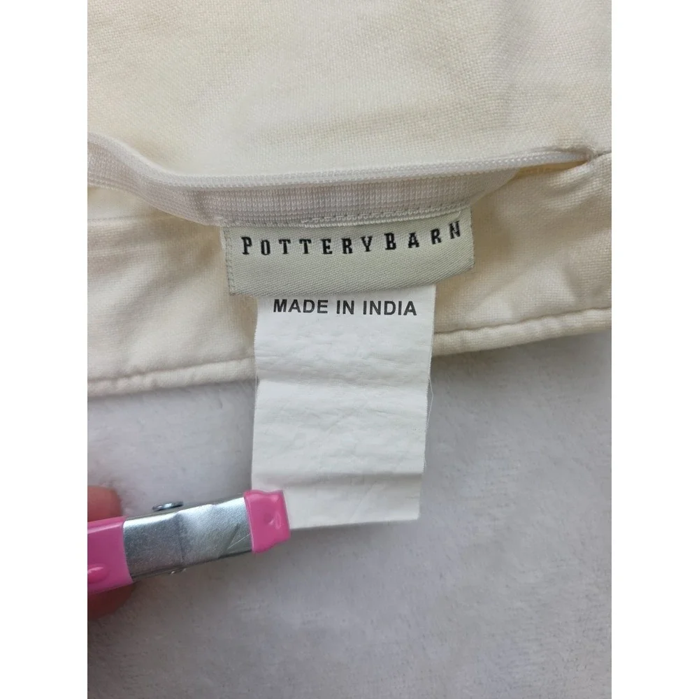 Pottery Barn Embroidered Floral Pillow Sham Cover White Zip 16x26 100%‎ Cotton